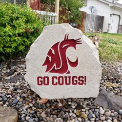 WSU Logo, red on light colored stone